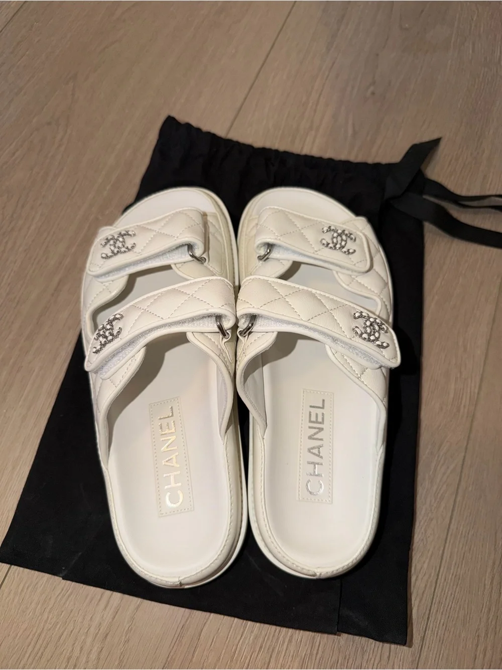 CHANEL White Quilted Dad Sandals